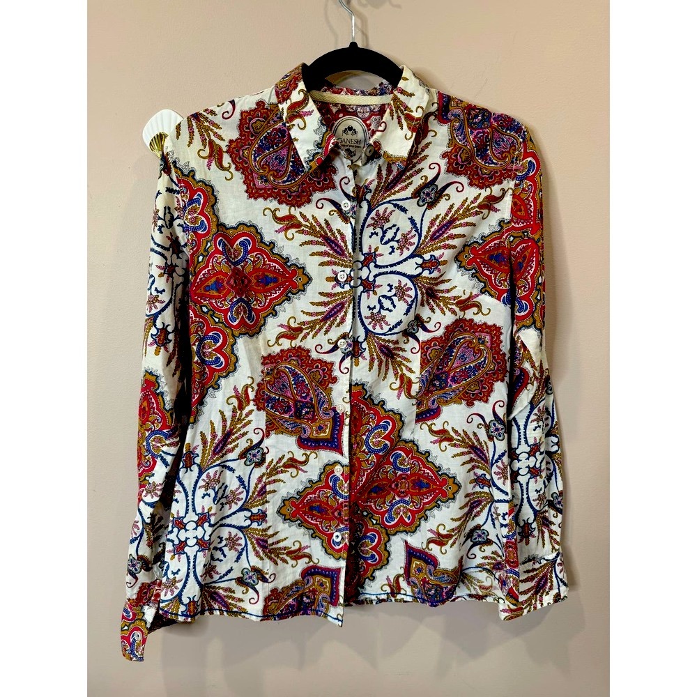 GANESH Button Down Womens Floral Paisley Top Size 3 Large